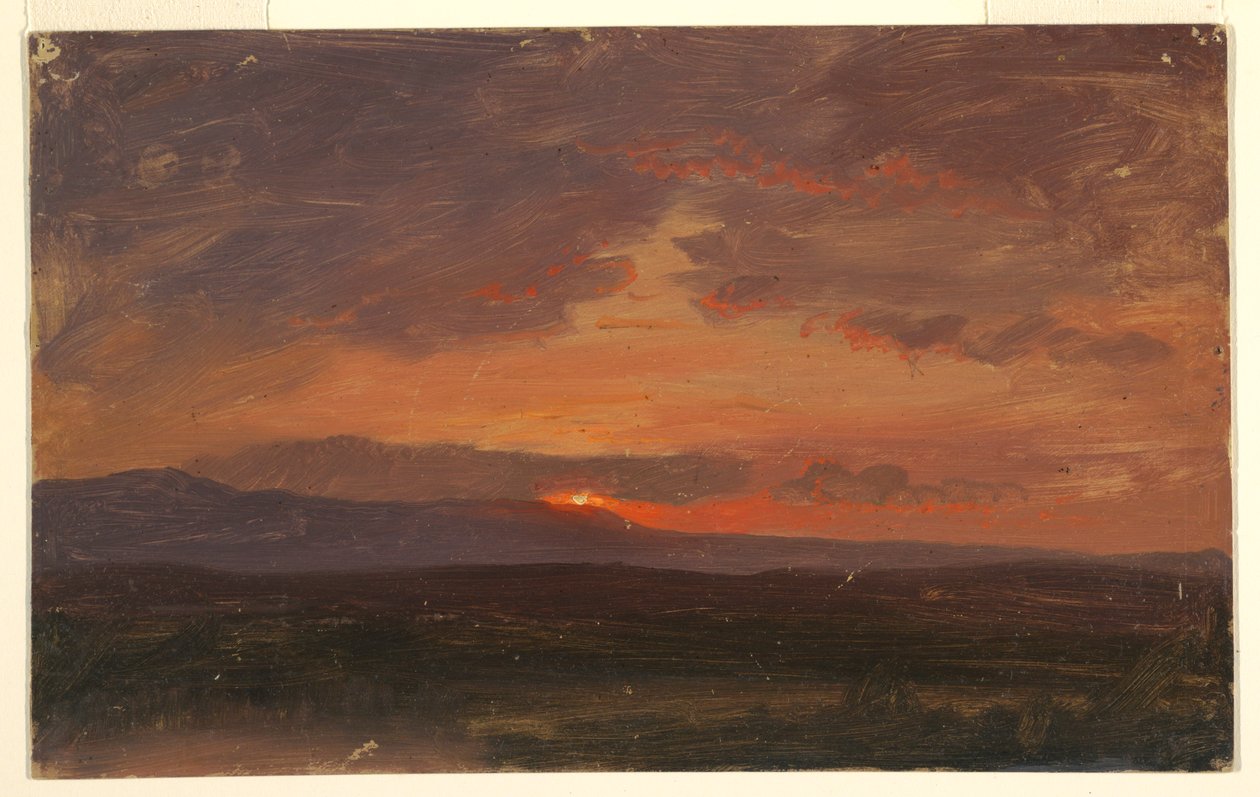 Kresba, Hudson Valley, New York se zapadajícím sluncem za Catskillskými horami, 1855-65 od Frederic Edwin Church
