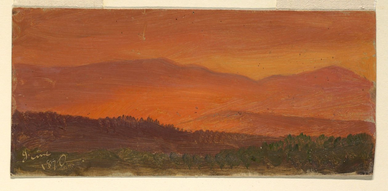 Kresba, Hudson Valley a vzdálené hory při západu slunce, červen 1870 od Frederic Edwin Church