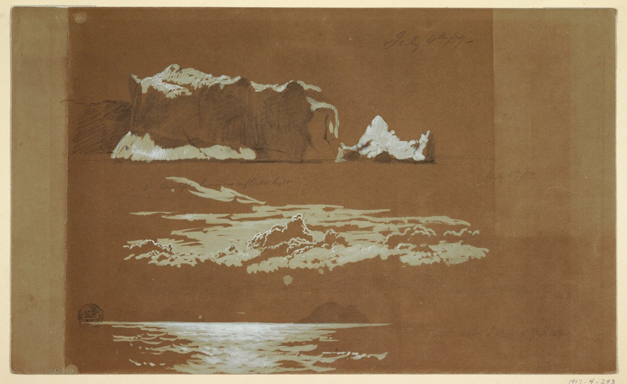 Kresba, Ledovce u mysu svatého Jana a ostrova Gull Island, Newfoundland, 4. července 1859 od Frederic Edwin Church