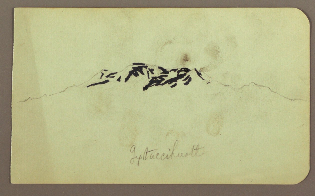 Kresba, vrcholky Itaccihuatl; rubová strana: pečicí pec, 1883 od Frederic Edwin Church