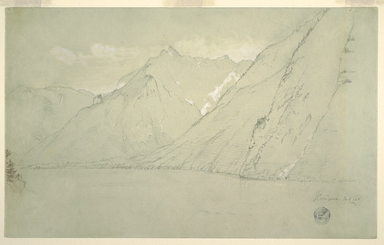 Kresba, Königssee z Falkensteinu, červenec 1868 od Frederic Edwin Church
