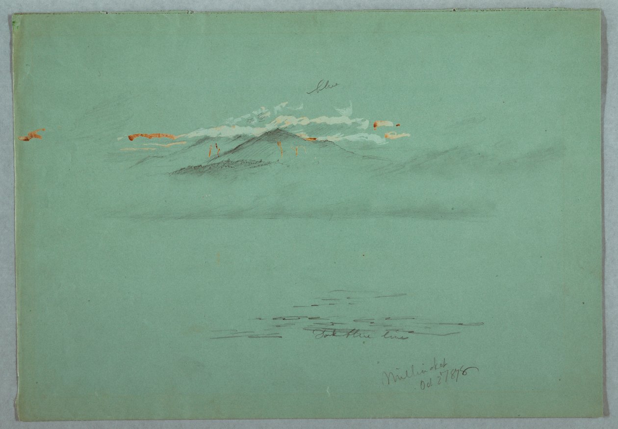 Kresba, jezero Millinoket a hora Katahdin, 1878 od Frederic Edwin Church