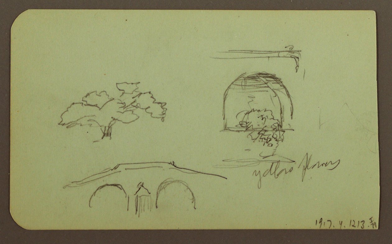 Kresba, krajina, postava; Verso: stromy, most, rostliny, 1883 od Frederic Edwin Church