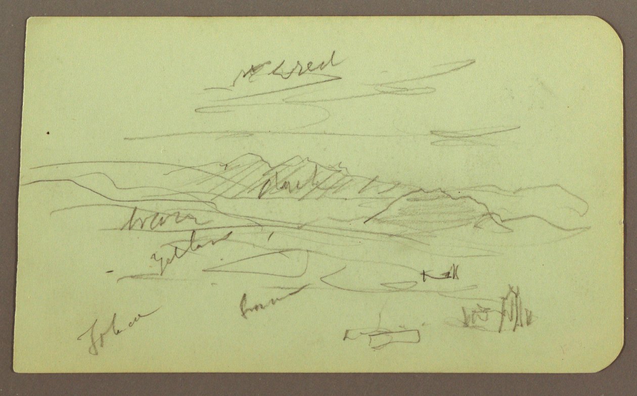 Kresba, Krajina, Toluca; Verso: Hora, Kostel, 1883 od Frederic Edwin Church