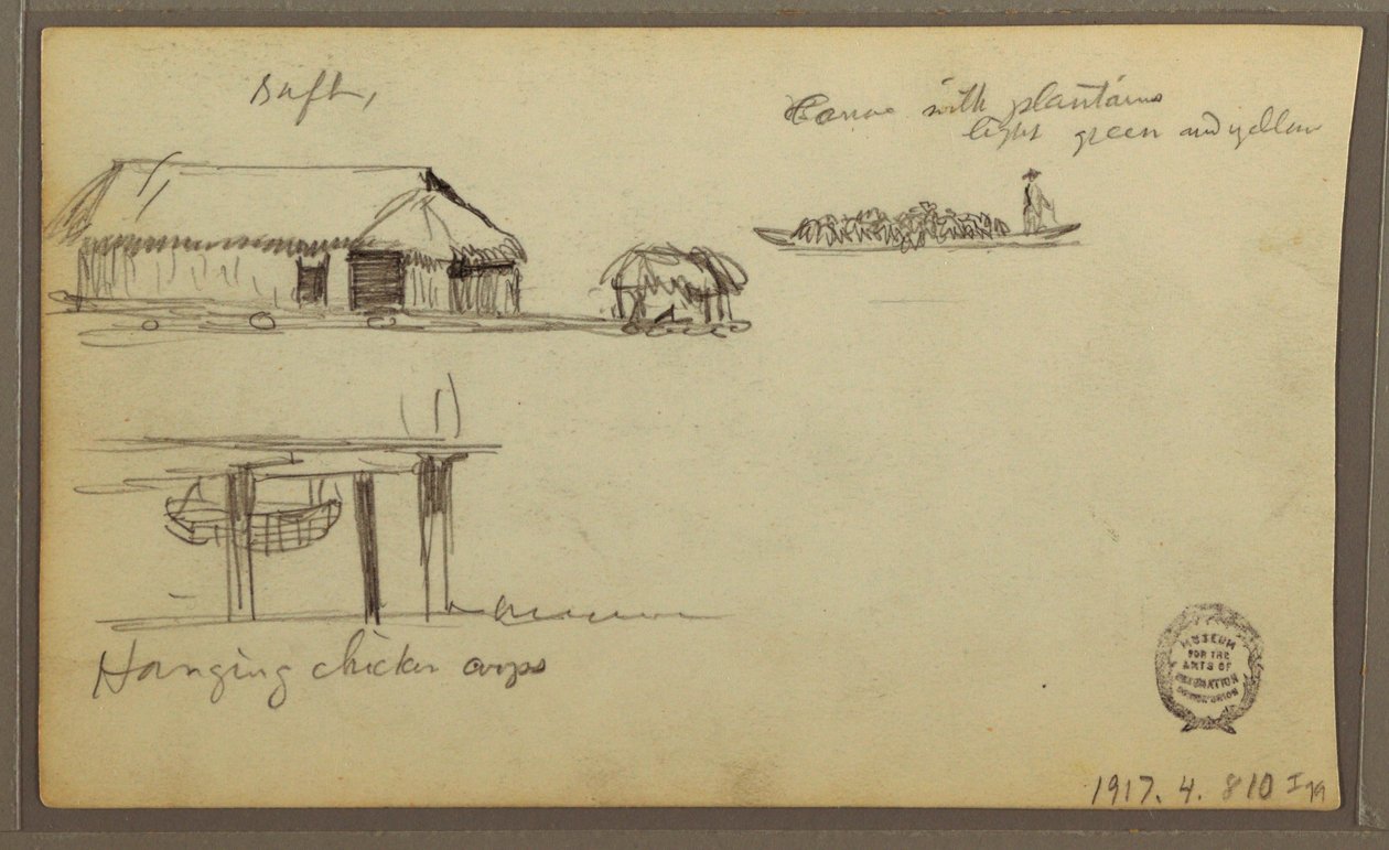 Kresba, krajina; Verso: domy, kánoe, 1857 od Frederic Edwin Church