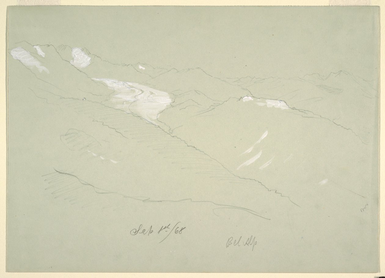 Kresba, Krajina v Bernských Alpách, poblíž Bel Alp, Švýcarsko, září 1868 od Frederic Edwin Church