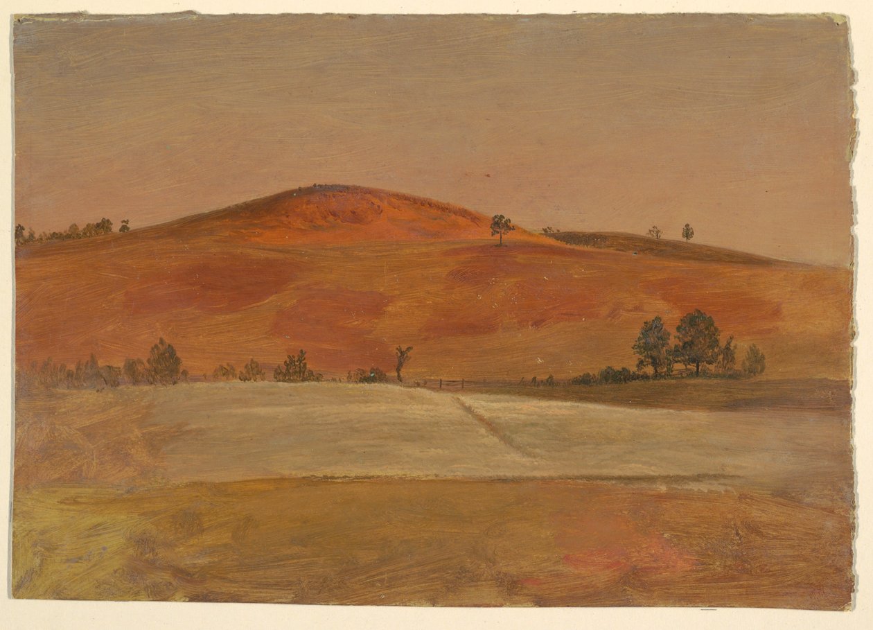 Kresba, Krajina s nízkým kopcem a poli, 1870-80 od Frederic Edwin Church