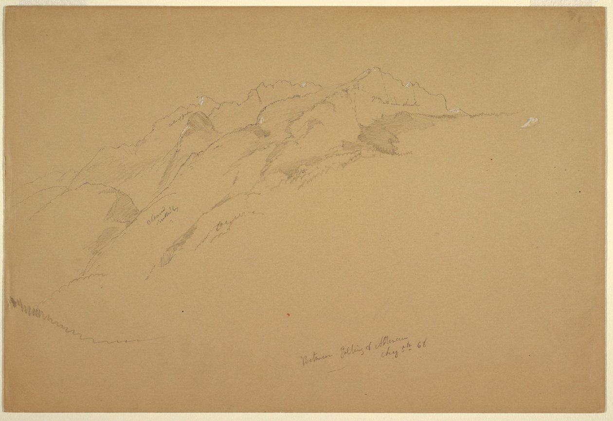 Kresba, Krajina mezi Gollingem a Abtenau, 5. srpna 1868 od Frederic Edwin Church