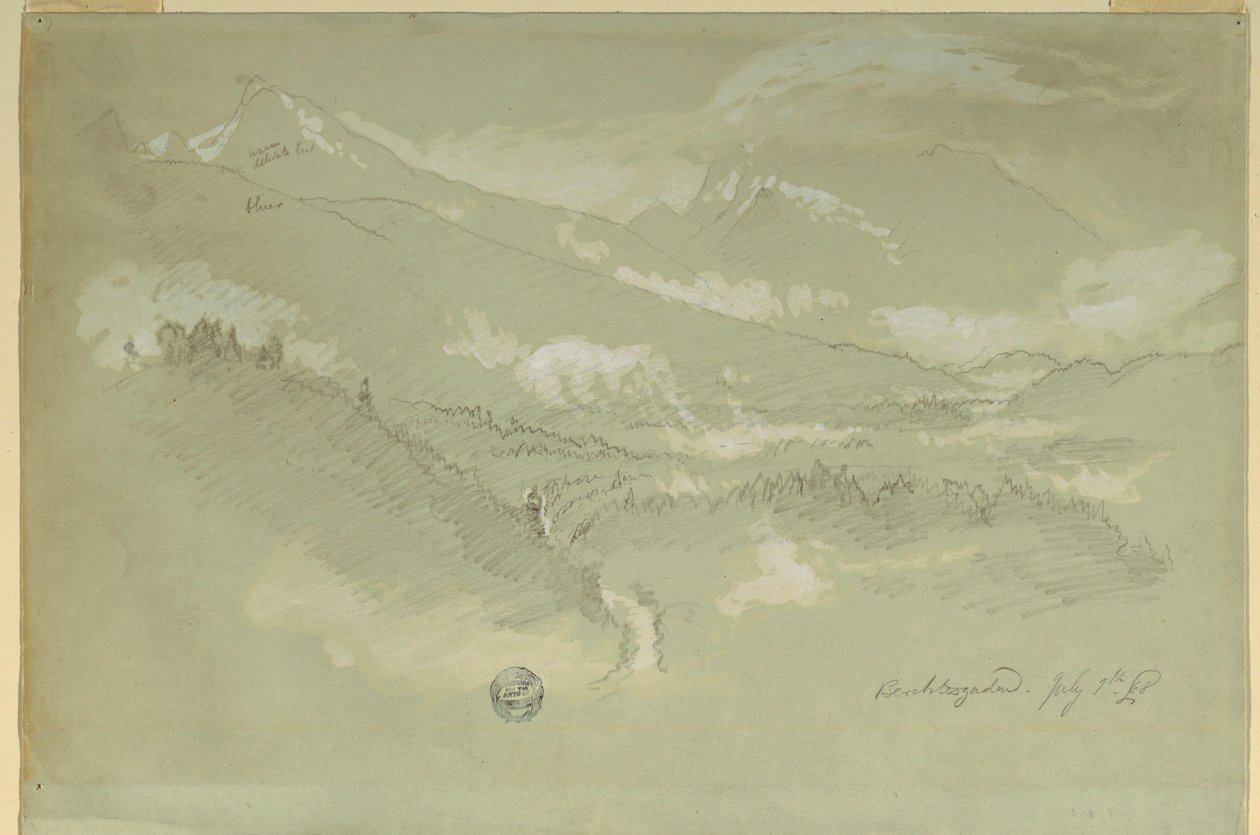 Kresba, Krajiny, okolí Berchtesgadenu, 1868 od Frederic Edwin Church