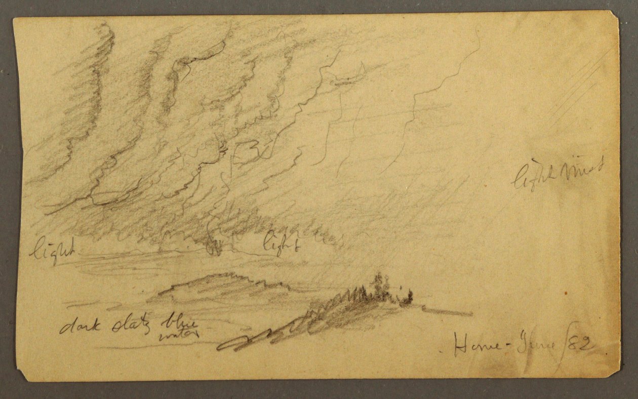 Kresba, Mlha nad řekou a kopci, červen 1882 od Frederic Edwin Church