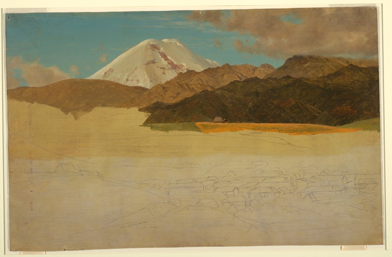 Kresba, Hora Chimborazo a Guaranda, Ekvádor, květen nebo červen 1857 od Frederic Edwin Church