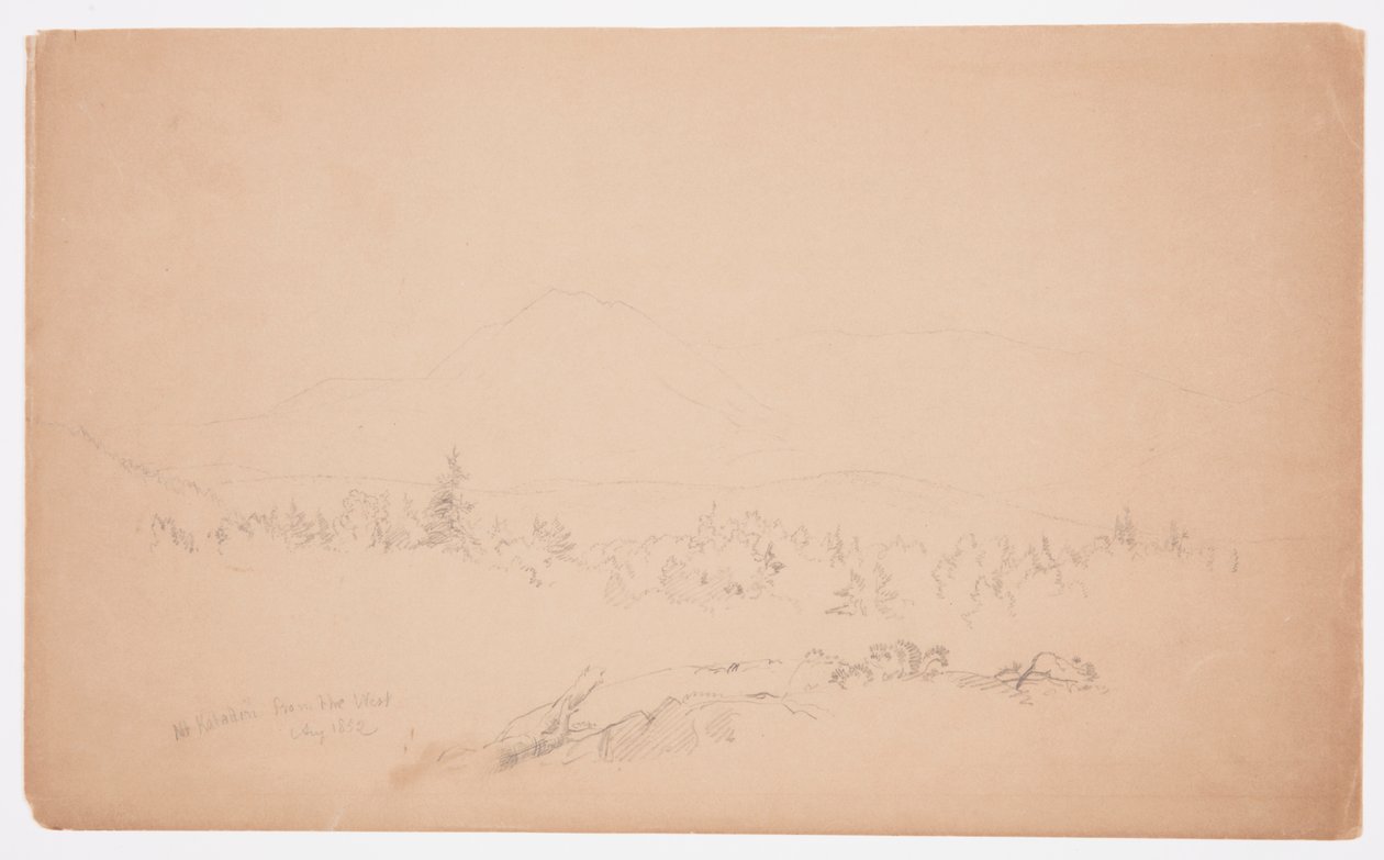 Kresba, "Mount Katahdin od západu" [Pohled na západ k hoře Katahdin], srpen 1852 od Frederic Edwin Church