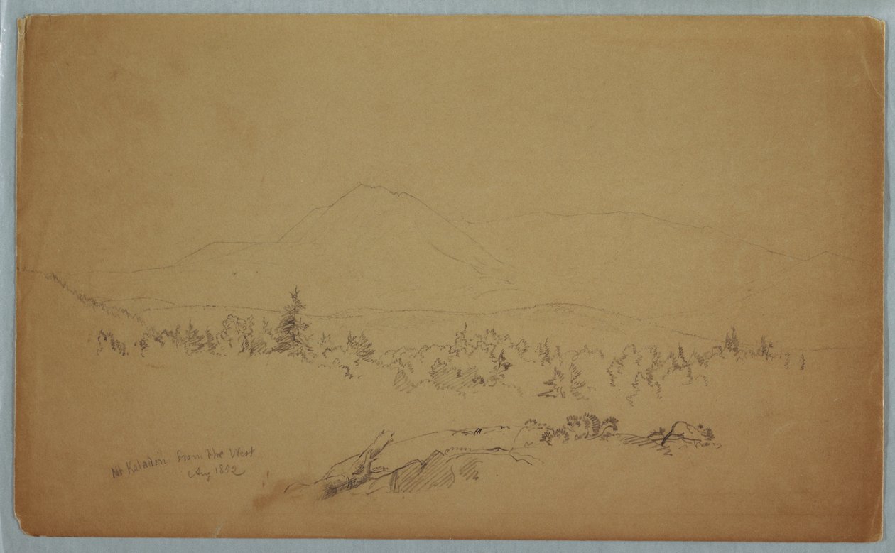Kresba, "Mount Katahdin od západu" [Pohled na západ k hoře Katahdin], srpen 1852 od Frederic Edwin Church