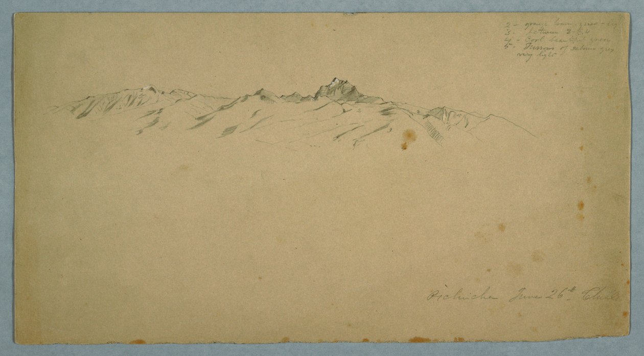 Kresba, Hora Pichincha z Chilla, Ekvádor, 26. června 1857 od Frederic Edwin Church
