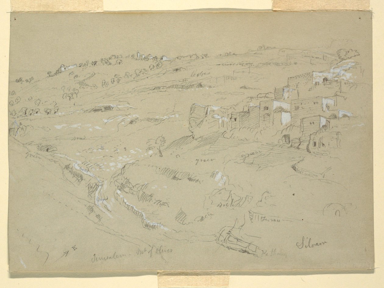 Kresba, Olivová hora, Betanie, Siloam a Jeruzalém, Palestina [Betanie a Silwan, východní Jeruzalém a Jeruzalém, Izrael], 7. a 10. února 1868. od Frederic Edwin Church