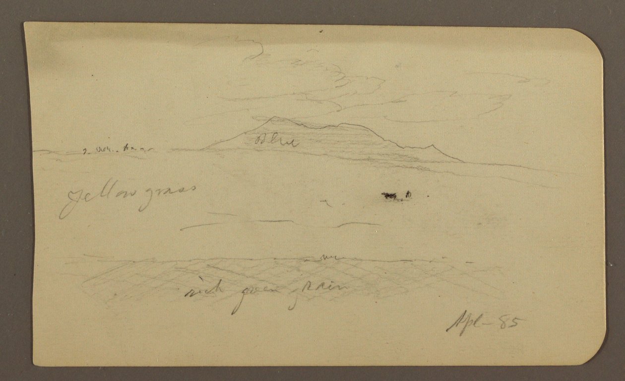 Kresba, Horská krajina; Verso: Kostel s kopulí, duben 1885 od Frederic Edwin Church