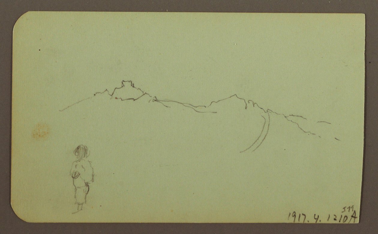 Kresba, horská krajina; Verso: horský hřeben, postava, 1883 od Frederic Edwin Church