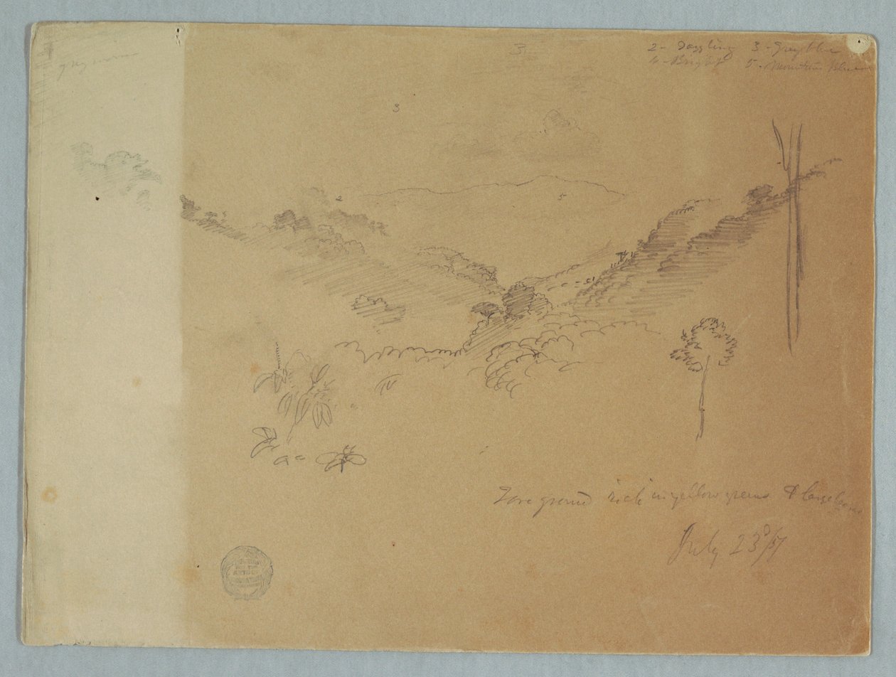 Kresba, Horská krajina u Jorje, Ekvádor, 23. července 1857 od Frederic Edwin Church