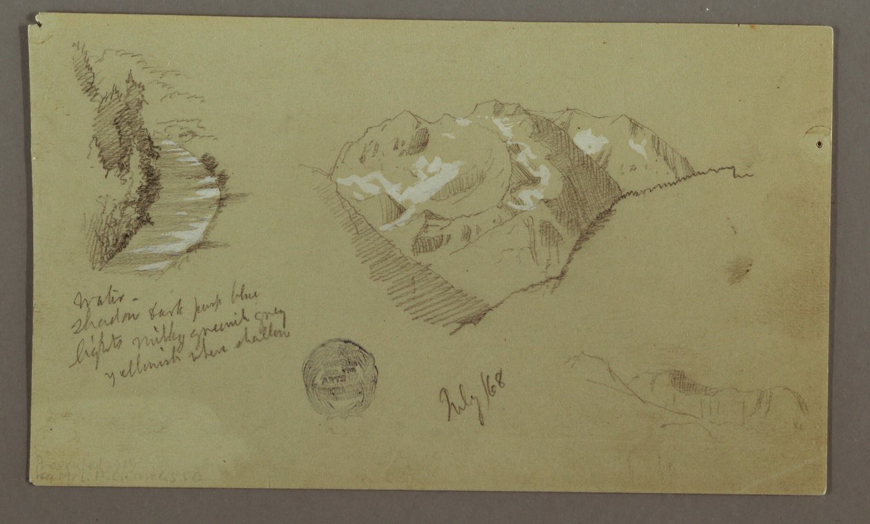 Kresba, Horské vrcholy, řeka, červenec 1868 od Frederic Edwin Church