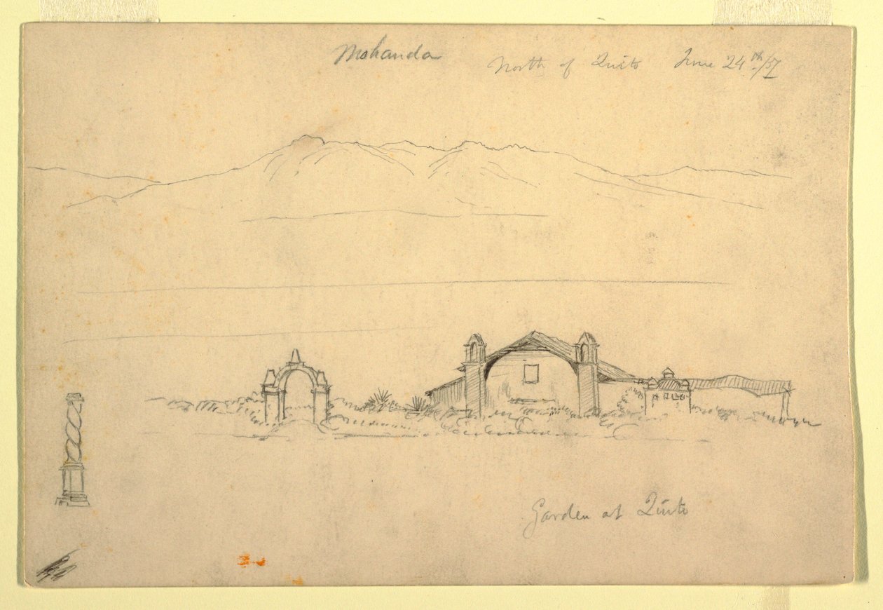 Kresba, Pohoří s Mohandou, severně od Quita (), 24. června 1857 od Frederic Edwin Church