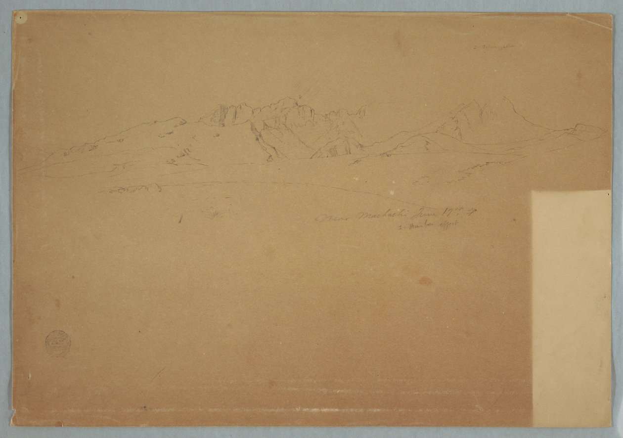 Kresba, Horské masivy s rozeklanými vrcholy, poblíž Machachi, Ekvádor, 19. června 1857 od Frederic Edwin Church