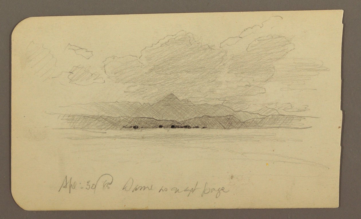 Kresba, Horská krajina, Toluca; Verso: Hora, Toluca, 20. dubna 1885 od Frederic Edwin Church