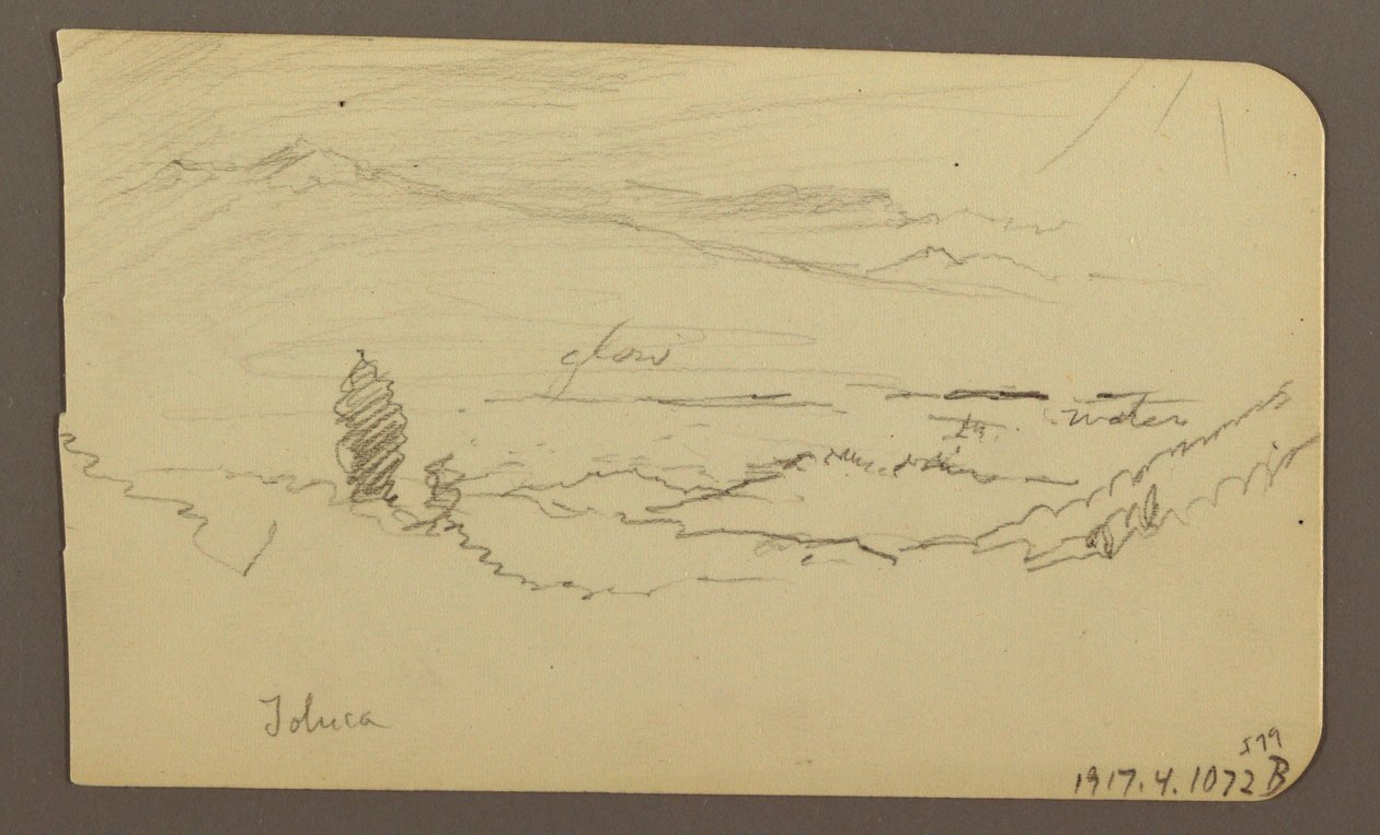 Kresba, Horská krajina, Toluca; Verso: Hora, Toluca, 20. dubna 1885 od Frederic Edwin Church