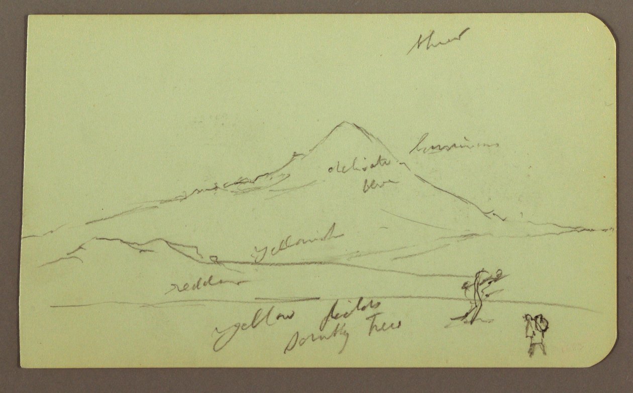 Kresba, Hora, strom, postava; Verso: kostel, strom, 1883 od Frederic Edwin Church