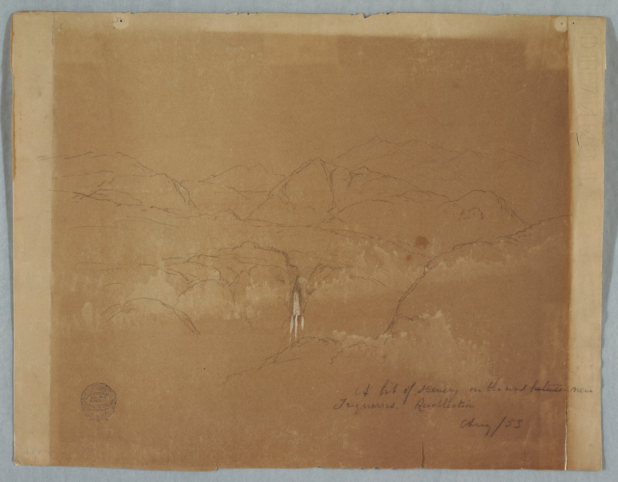 Kresba, Horská krajina s vodopádem, poblíž Tuquerres, Kolumbie, srpen 1853 od Frederic Edwin Church
