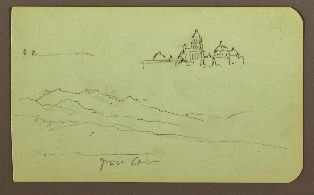 Kresba, Hory, Kostel; Verso: Postavy, Kostel, 1883 od Frederic Edwin Church