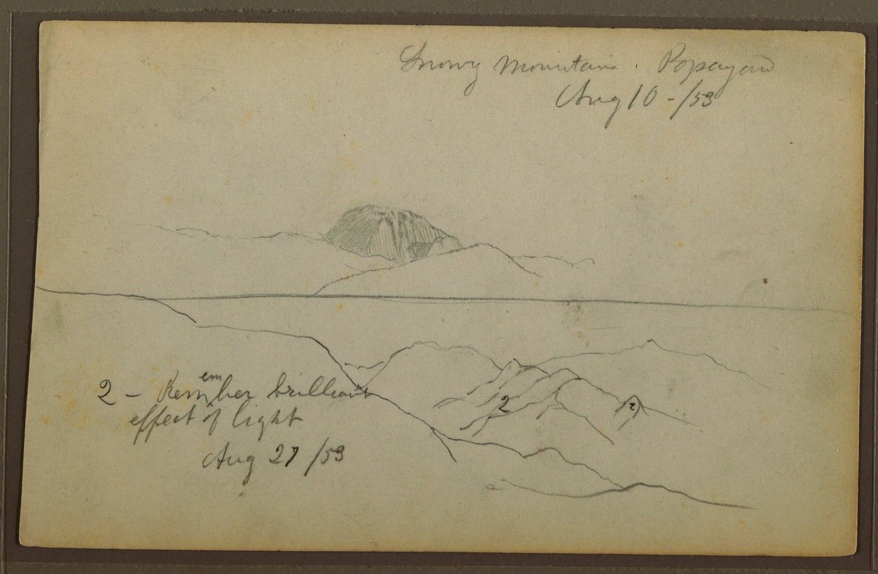 Kresba, Hory, Popayan, Kolumbie, srpen 1853 od Frederic Edwin Church