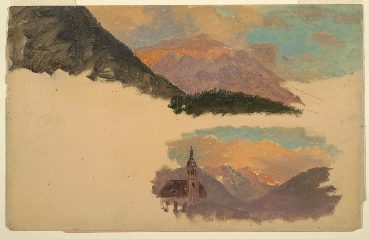 Kresba, Hory u Berchtesgadenu, Bavorsko, červen 1868 od Frederic Edwin Church