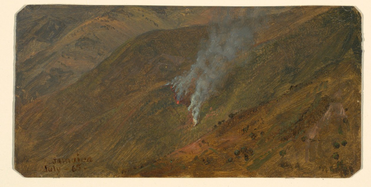 Kresba, Horský svah s ohněm z křoví, červen 1865 od Frederic Edwin Church
