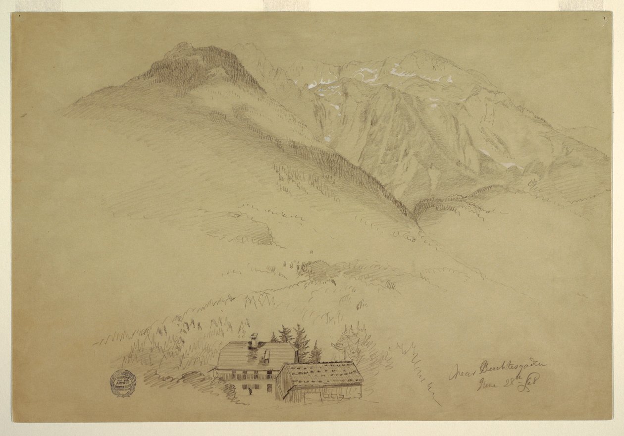 Kresba, hory Goell a Brett u Berchtesgardenu, Bavorsko, 28. června 1868 od Frederic Edwin Church