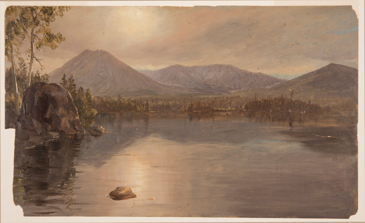Kresba, hory Katahdin a Turner od jezera Katahdin, Maine, 1855-60 od Frederic Edwin Church