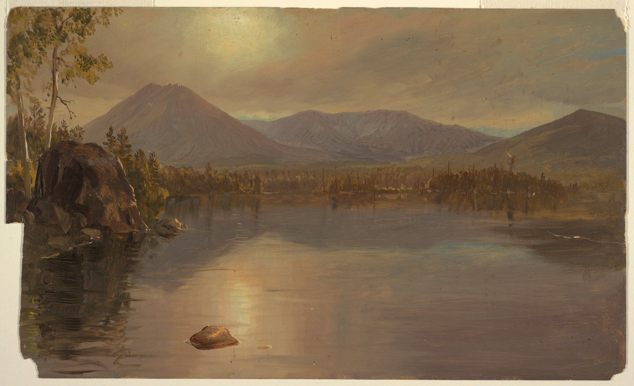 Kresba, hory Katahdin a Turner od jezera Katahdin, Maine, 1855-60 od Frederic Edwin Church