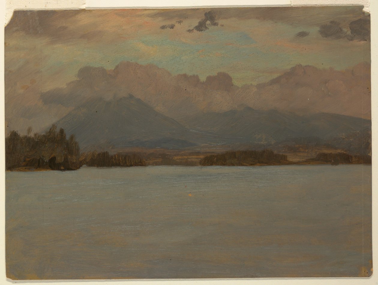 Kresba, hora Katahdin od jezera Katahdin, 1855-65 od Frederic Edwin Church