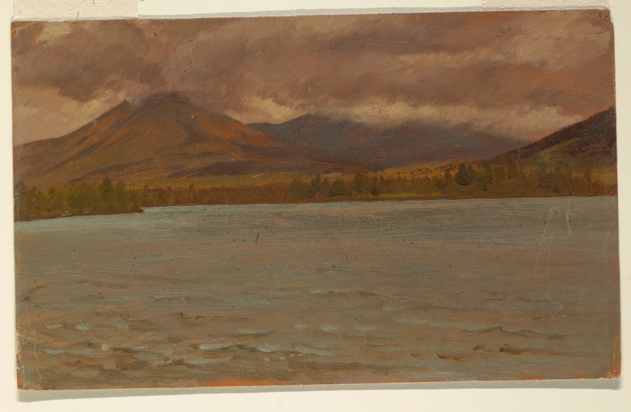 Kresba, Mt. Katahdin od jezera Katahdin, 1860-70 od Frederic Edwin Church