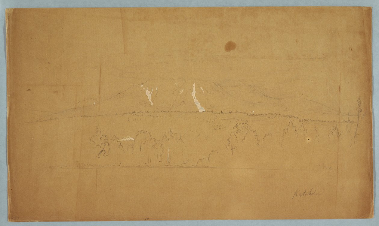 Kresba, hora Katahdin, od jezera Katahdin, Maine, 1852 od Frederic Edwin Church