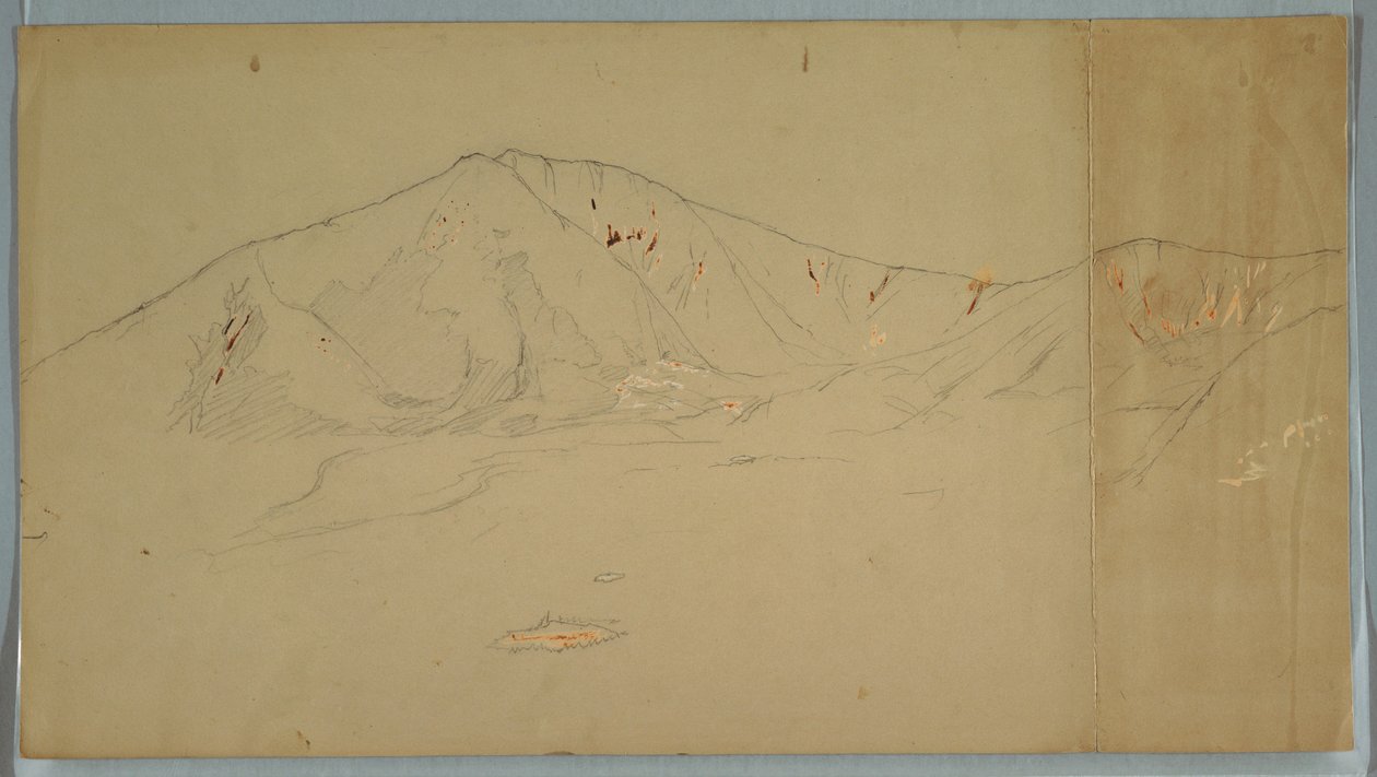 Kresba, hora Katahdin od jihovýchodu; Verso: hora Katadhin, 1876-78 od Frederic Edwin Church