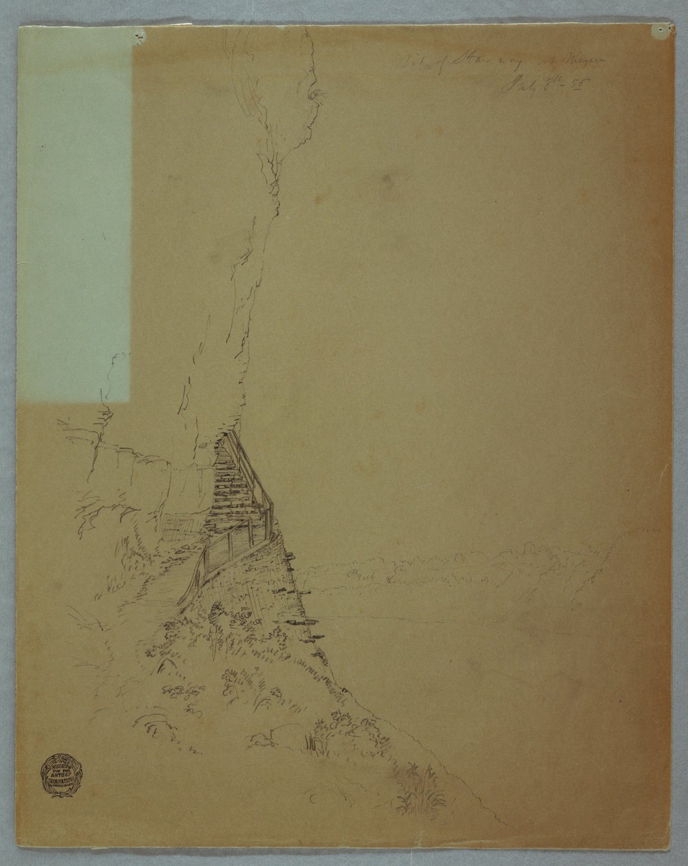 Kresba, Niagarské vodopády: "Kousek schodiště u Niagary", červenec 1856 od Frederic Edwin Church