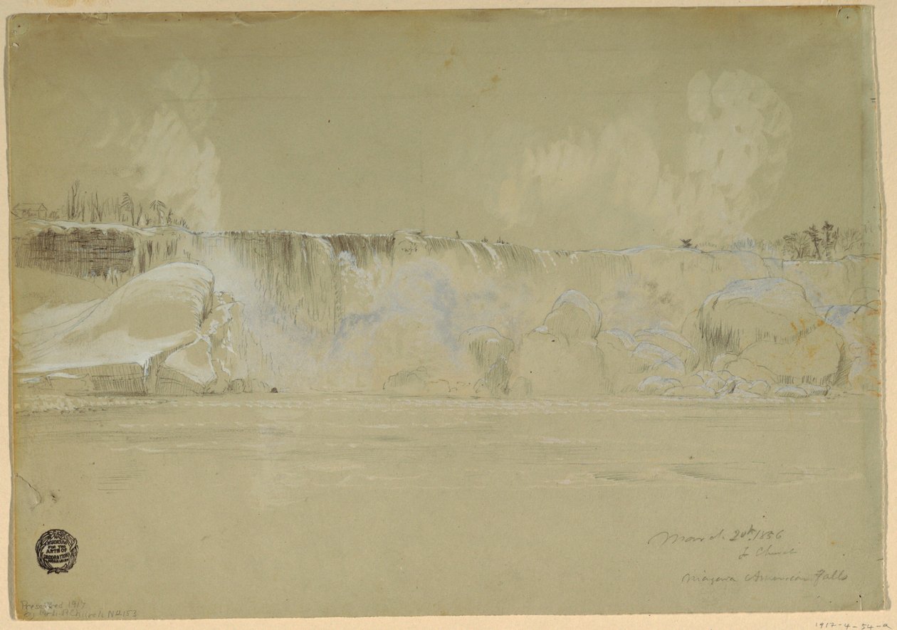 Kresba, Niagarské vodopády na sněhu, od severozápadu, 20. března 1856 od Frederic Edwin Church