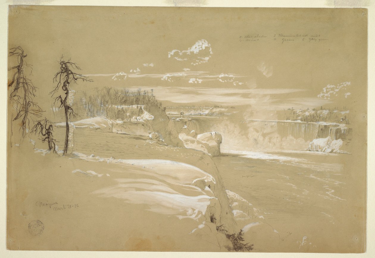 Kresba, Niagarské vodopády v zimě, 21. března 1856 od Frederic Edwin Church