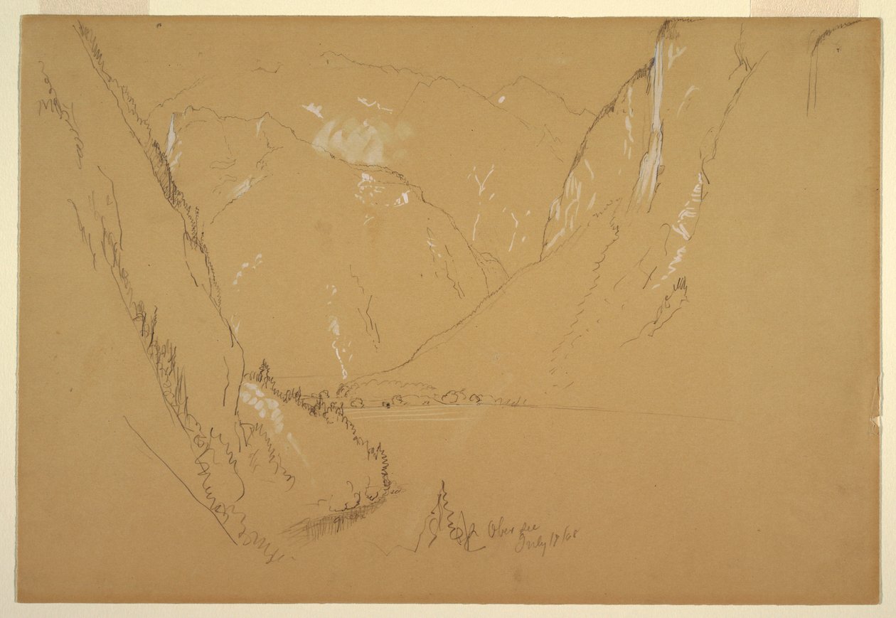Kresba, "Obersee", u Berchtesgardenu, Bavorsko, 17. července 1868 od Frederic Edwin Church