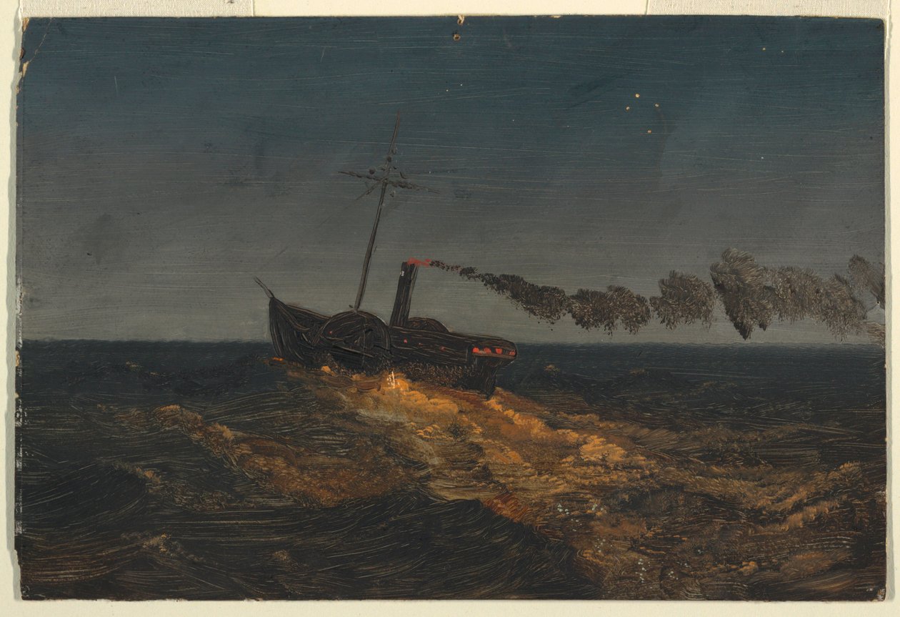 Kresba, Pádlový parník za soumraku, asi 1853 od Frederic Edwin Church