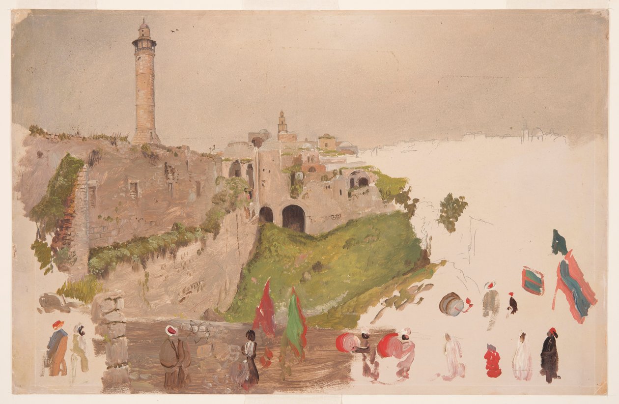 Kresba, Průvod při vjezdu do města, Jaffa, začátek března 1868 od Frederic Edwin Church
