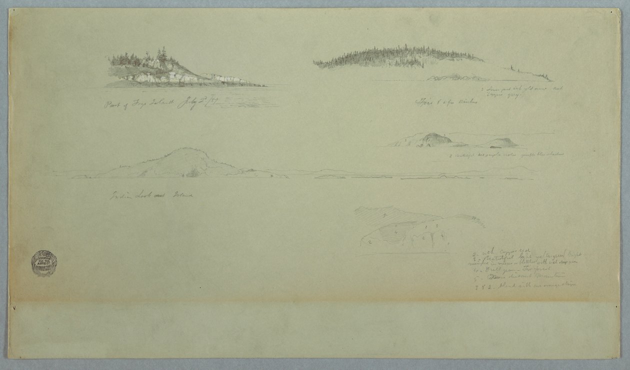 Kresba, část ostrova Fogo, indiánský pohled, 2. července 1859 od Frederic Edwin Church