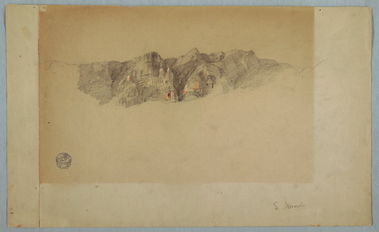 Kresba, část rozervaného pohoří, pravděpodobně Ekvádor nebo Kolumbie, 1853 nebo 1857 od Frederic Edwin Church