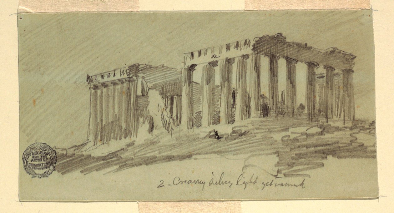 Kresba, Parthenon, Athény od jihovýchodu, duben 1869 od Frederic Edwin Church