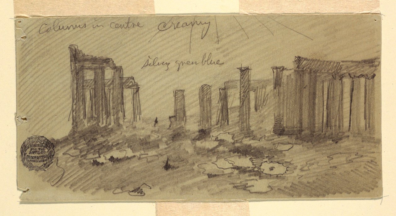 Kresba, Parthenon, Athény od západu, duben 1869 od Frederic Edwin Church